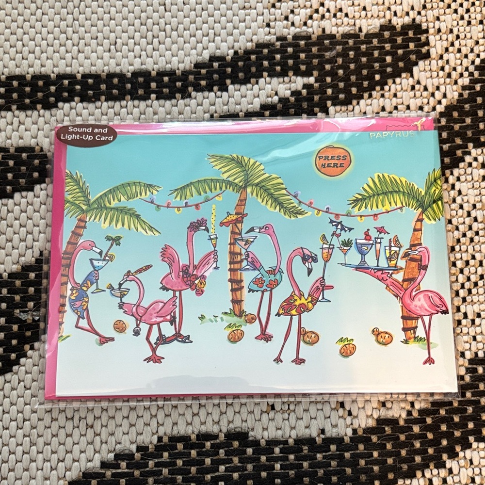 🆕Papyrus Super-Fun Light And Sound Flamingo Party Birthday Greeting Card